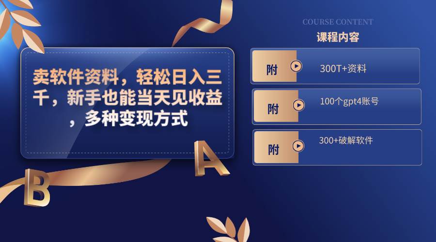 （8582期）卖软件资料，轻松日入三千，新手也能当天见收益，多种变现方式，（附300…-宇文网创