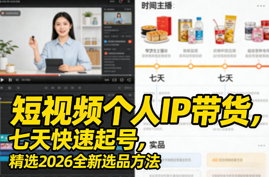 短视频个人IP带货，七天快速起号，精选2026全新选品方法-宇文网创