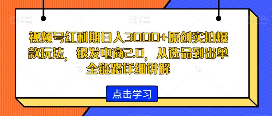视频号红利期日入3000+原创实拍爆款玩法，银发电商2.0，从选品到出单全链路详细讲解【揭秘】-宇文网创