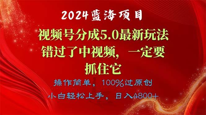（11032期）2024蓝海项目，视频号分成计划5.0最新玩法，错过了中视频，一定要抓住…-宇文网创