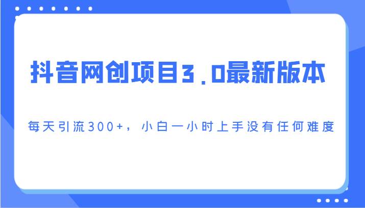 抖音网创项目3.0最新版本，每天引流300+，小白一小时上手没有任何难度-宇文网创