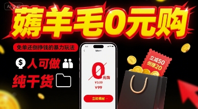 薅羊毛0元购，免单还倒挣钱的暴力玩法，人人可做，纯干货-宇文网创