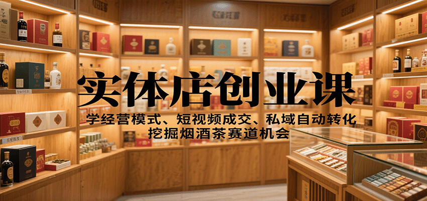 实体店创业课：学经营模式、短视频成交、私域自动转化，挖掘烟酒茶赛道机会-宇文网创