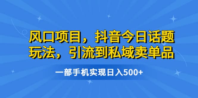 风口项目，抖音今日话题玩法，引流到私域卖单品，一部手机实现日入500+-宇文网创