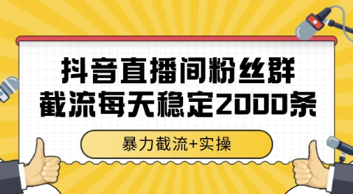抖音直播间粉丝群暴力截流，一台电脑每天稳定2000条数据，暴力截流+实操 【揭秘】-宇文网创