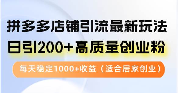 （12893期）拼多多店铺引流最新玩法，日引200+高质量创业粉，每天稳定1000+收益（…-宇文网创