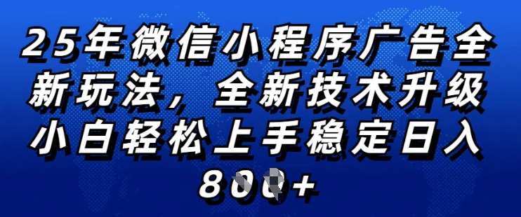 2025年微信小程序全新玩法纯小白易上手，稳定日入多张，技术全新升级，全网首发【揭秘】-宇文网创