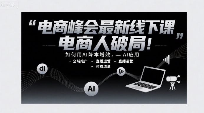 电商峰会最新线下课，电商人破局，如何用AI降本增效，AI应用-全域推广-直播运营-付费流量-宇文网创