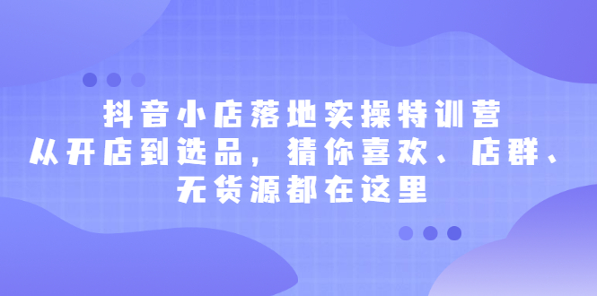 抖音小店落地实操特训营，从开店到选品，猜你喜欢、店群、无货源都在这里-宇文网创