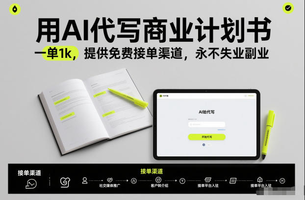 用AI代写商业计划书，一单1k，提供免费接单渠道，永不失业副业-宇文网创
