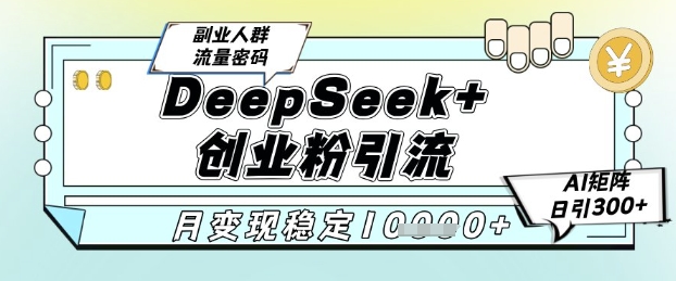 DeepSeek+创业粉精准引流，全新分享课4.0玩法，AI矩阵日引300+，多种变现方式，稳定月入1W-宇文网创