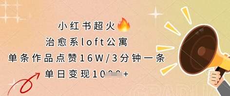 小红书超火的治愈系loft公寓,单条作品点赞16W,3分钟一条,单日变现数张-宇文网创