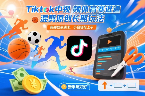 Tiktok中视频体育赛道混剪原创长期玩法，靠播放量賺米，小白轻松上手-宇文网创