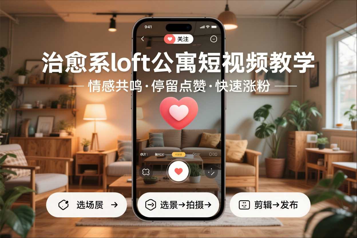 治愈系loft公寓短视频制作教学，情感共鸣引停留点赞关注，快速起号涨粉-宇文网创