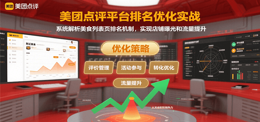 美团点评平台排名优化实战，系统解析美食列表页排名机制，实现店铺曝光和流量提升-宇文网创