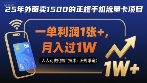 25年外面卖1500的正规手机流量卡项目，一单利润1张+，月入过1W，人人可做(推广技术+正规渠道)【揭秘】-宇文网创