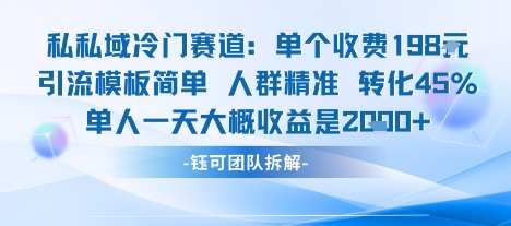私域冷门赛道单个收费198米引流模板简单人群精准 45%的转化率单人一天大概收益多张-宇文网创