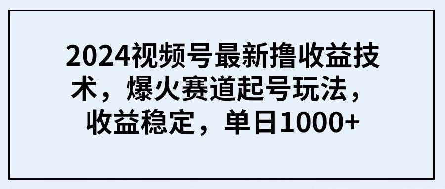 （9651期） 2024视频号最新撸收益技术，爆火赛道起号玩法，收益稳定，单日1000+-宇文网创