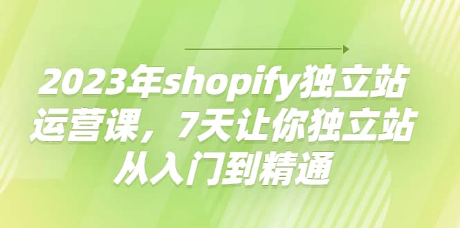 2023年shopify独立站运营课，7天让你独立站从入门到精通-宇文网创