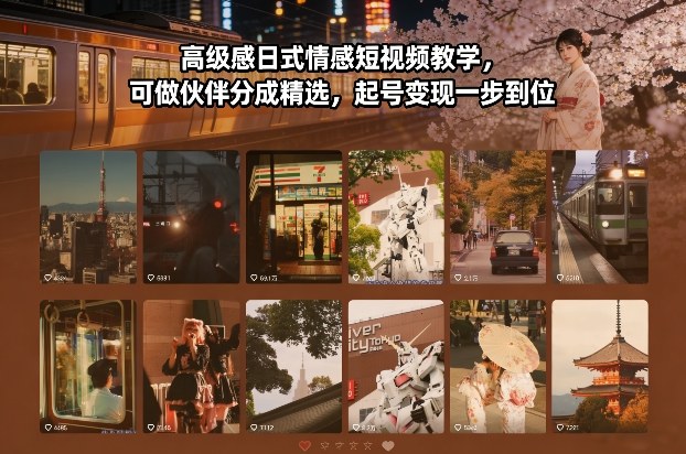 高级感日式情感短视频教学，可做伙伴分成精选，起号变现一步到位-宇文网创