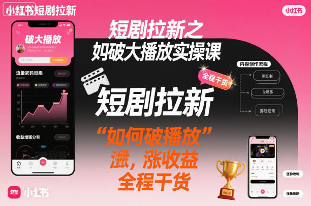 短剧拉新之小红书如何破大播放实操课,如何破播放,涨收益,全程干货-宇文网创