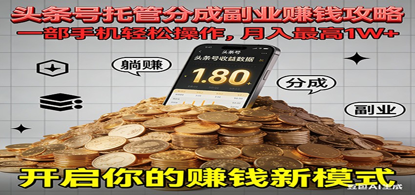 全程托管今日头条，一部手机就可以开干，最高躺赚1W+-宇文网创