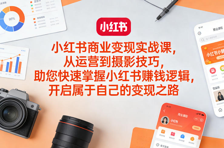 小红书商业变现实战课，从运营到摄影技巧，助您快速掌握小红书賺钱逻辑，开启属于自己的变现之路-宇文网创