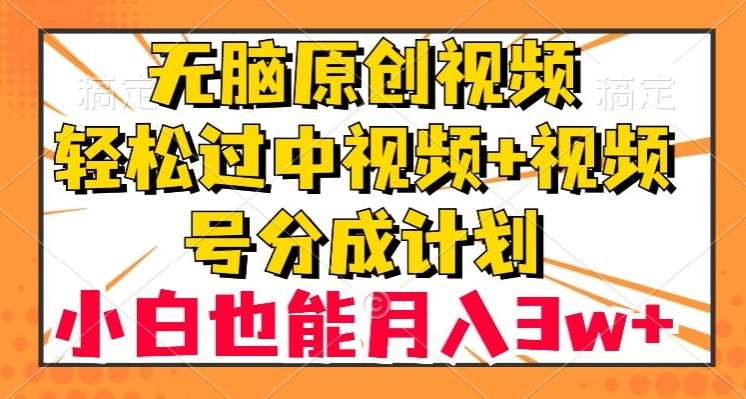 无脑原创视频，轻松过中视频+视频号分成计划，小白也能月入3w+【揭秘】-宇文网创