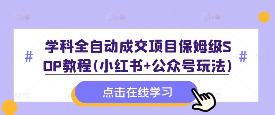 学科全自动成交项目保姆级SOP教程(小红书+公众号玩法)含资料-宇文网创
