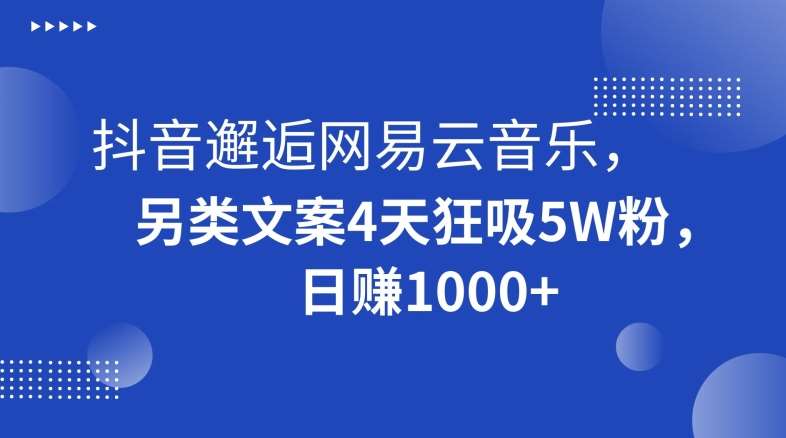 抖音邂逅网易云音乐，另类文案4天狂吸5W粉，日赚1000+【揭秘】-宇文网创