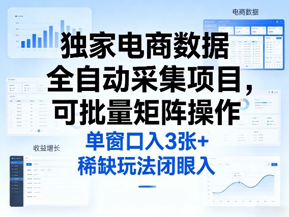 独家电商数据全自动采集项目，可批量矩阵操作，单窗口日入3张+，稀缺玩法闭眼入【揭秘】-宇文网创