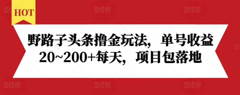 野路子头条撸金玩法，单号收益20~200+每天，项目包落地-宇文网创