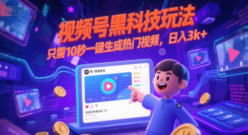 视频号黑科技玩法，只需10秒一键生成热门视频，日入3k+【揭秘】-宇文网创