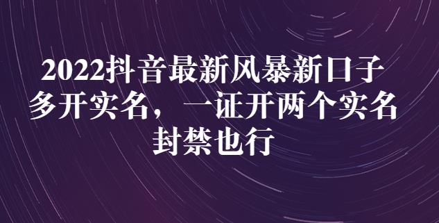 2022抖音最新风暴新口子：多开实名，一整开两个实名，封禁也行-宇文网创