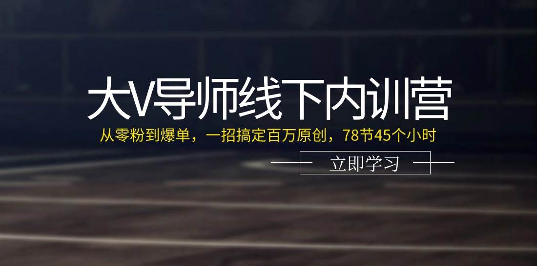 大V导师线下内训营：从零粉到爆单，一招搞定百万原创（78节45个小时）-宇文网创
