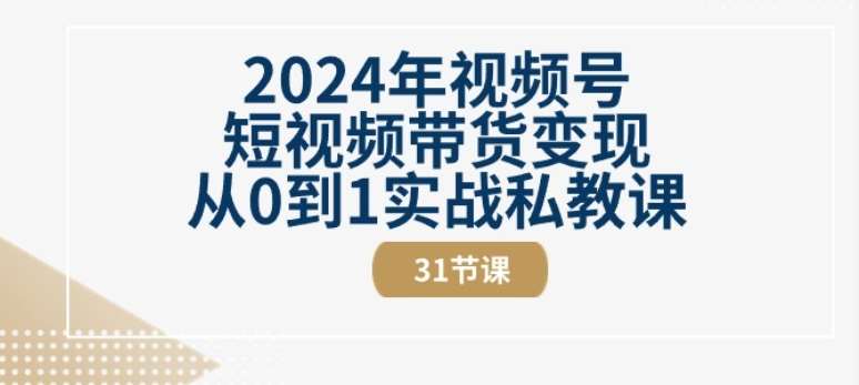 2024年视频号短视频带货变现从0到1实战私教课(31节视频课)-宇文网创