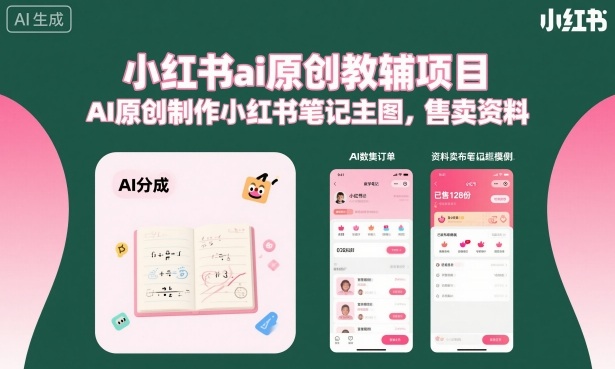 小红书ai原创教辅项目，AI原创制作小红书笔记主图，售卖资料-宇文网创