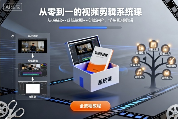 从零到一的视频剪辑系统课,从0基础–系统掌握–实战进阶,学拍视频剪辑-宇文网创