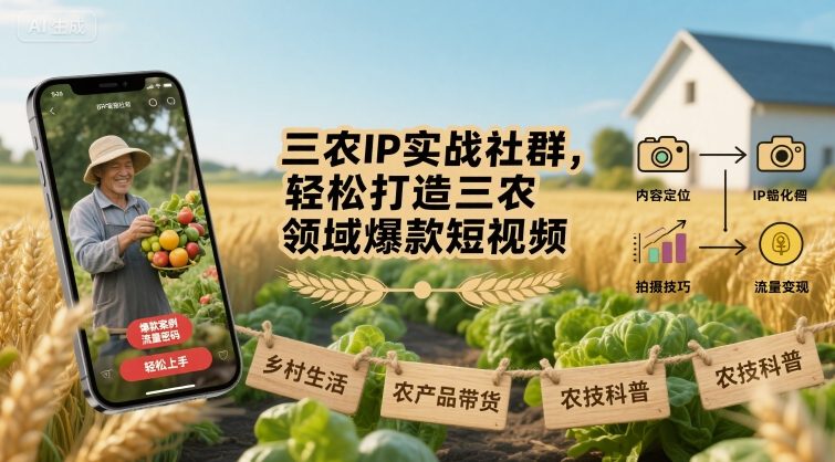 三农IP实战社群，轻松打造三农领域爆款短视频-宇文网创
