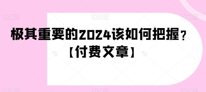 极其重要的2024该如何把握？【付费文章】-宇文网创