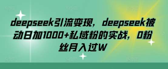 deepseek引流变现，deepseek被动日加1000+私域粉的实战，0粉丝月入过W-宇文网创