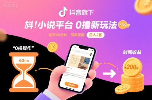 抖音旗下小说平台0撸新玩法，每天挂G60分钟，简单无脑，日入2张【揭秘】-宇文网创