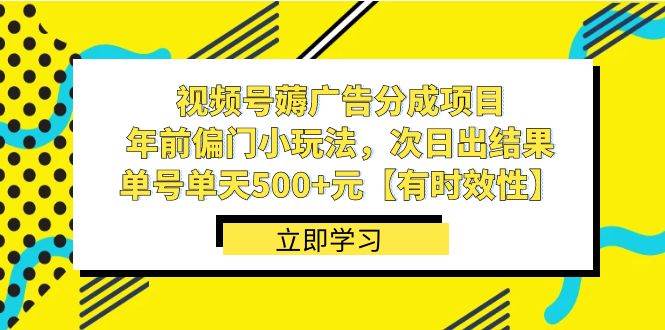 （8527期）视频号薅广告分成项目，年前偏门小玩法，次日出结果，单号单天500+元【…-宇文网创