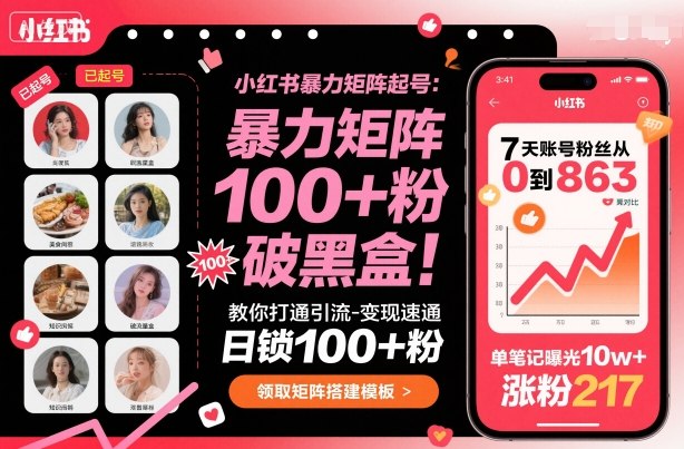 小红书暴力矩阵起号，教你打通引流-变现速通，日锁100+粉，破流量黑盒-宇文网创