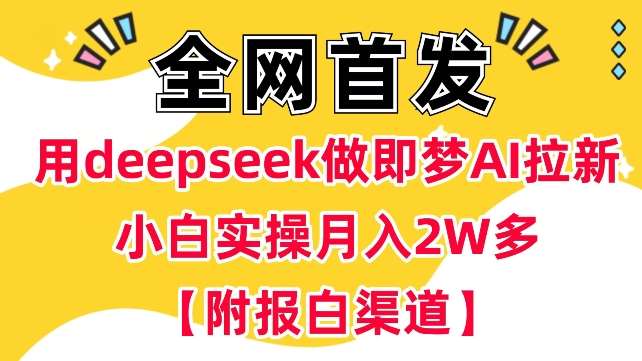 用deepseek做即梦Ai拉新 小白实操月入过W+【附报白渠道】-宇文网创