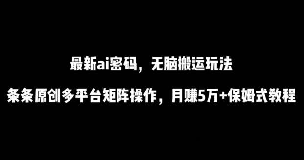 最新ai流量密码，傻瓜式搬运玩法，条条原创，多平台矩阵操作，月赚5万+保姆式教程【揭秘】-宇文网创