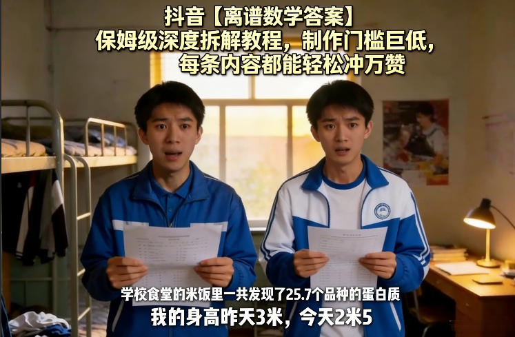 抖音【离谱数学答案】保姆级深度拆解教程，制作门槛巨低，每条内容都能轻松冲万赞，附详细步骤-宇文网创