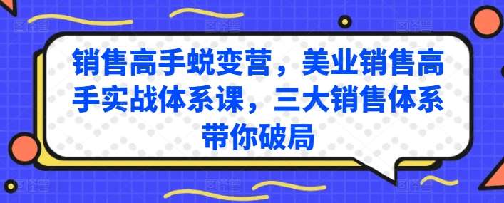 销售高手蜕变营，美业销售高手实战体系课，三大销售体系带你破局-宇文网创