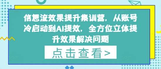 信息流效果提升集训营，从账号冷启动到AI提效，全方位立体提升效果解决问题-宇文网创