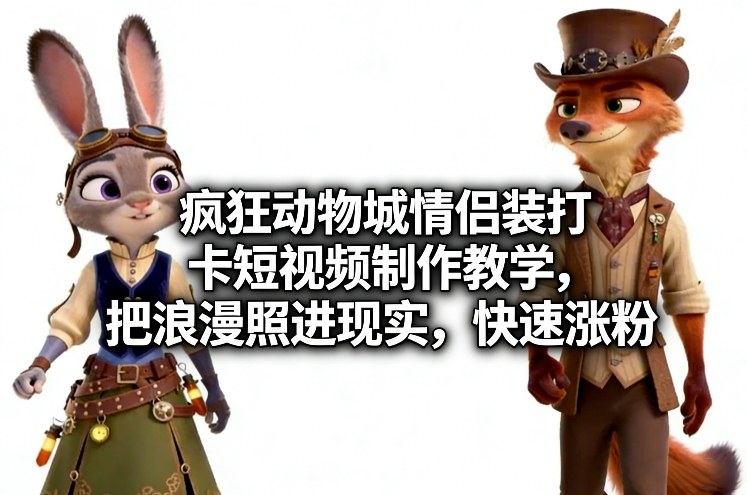 疯狂动物城情侣装打卡短视频制作教学，把浪漫照进现实，快速涨粉-宇文网创